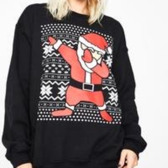 Dolls Kill Size Small Dabbin' Santa Black Sweater + Socks Bundle NWT - Picture 3 of 16